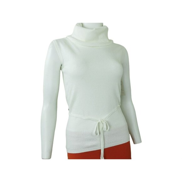 New Turtleneck Sweater Top L White Knit Tie Belt Sleeveless V.A.S. Clothing Co. - Picture 12 of 12